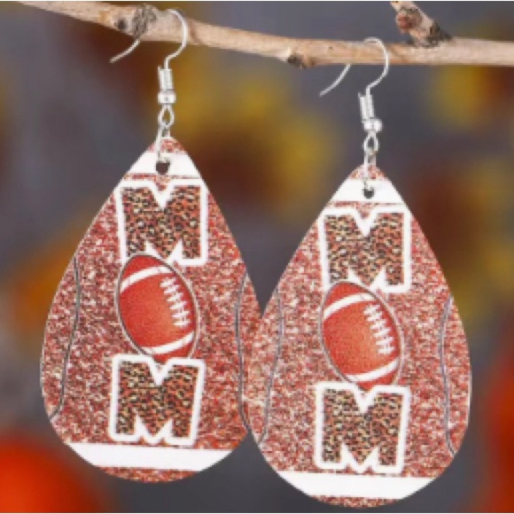 Cute football mom leather teardrop earrings